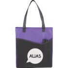 Purple and black tote bag with ALIAS logo in a white speech bubble.