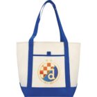 Blue and white tote bag with a red checkered crest and 1911-2011 below.