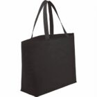 Black tote bag with long handles and a rectangular shape.