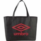 Black tote bag with red Umbro logo on the front.
