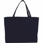 Black tote bag with handles against a white background.