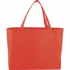 Red tote bag with two handles, displayed against a white background.