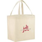 Cream tote bag with jdl Partners logo in red and gray.