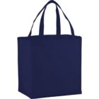 Navy blue reusable tote bag with short handles.