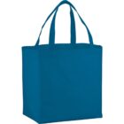 A plain blue reusable tote bag with handles, shown against a white background.