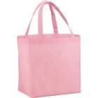 Pink tote bag with two handles on a white background.