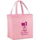Pink tote bag featuring a wine glass and The Wine Channel logo.