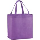 Purple reusable tote bag with two handles.