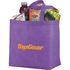 Purple tote bag filled with various groceries, labeled TopGear.
