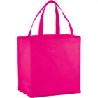 Bright pink tote bag with two handles, standing upright.