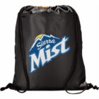 Black drawstring backpack with Sierra Mist logo featuring a mountain design.