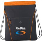 Black and orange drawstring bag with Allied Data Technologies logo.
