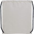 A plain white drawstring bag with black cords.