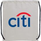 Drawstring bag with a blue citi logo and red arc on a white background.