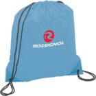 Blue drawstring bag with black cords and Rossignol logo in red and white.