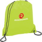 Bright green drawstring bag with Rossignol logo and black straps.