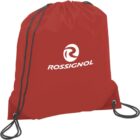 Red drawstring bag with a white Rossignol logo and black strings.