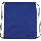 A plain blue drawstring bag with black strings.