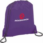 Purple drawstring bag with the Rossignol logo in white and red.