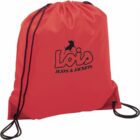 Red drawstring bag with Lois Jeans & Jackets logo in black.
