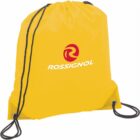 Yellow drawstring bag with Rossignol logo and black strings.