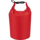Red waterproof dry bag with a black clip closure at the top.