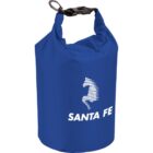 Blue dry bag with a horse logo and SANTA FE in white text, black buckle on top.