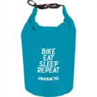 Blue dry bag with Bike Eat Sleep Repeat Pedal?6 written in white text.