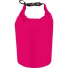Bright pink dry bag with a black buckle closure at the top.
