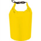 Bright yellow roll-top dry bag with a black clip closure.