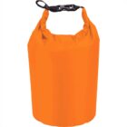 Orange waterproof dry bag with a black buckle closure.