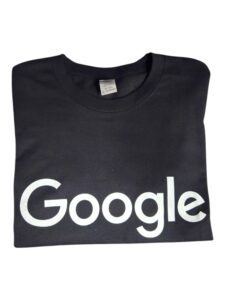 Folded black tee shirt with Google logo