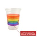Clear cup with a rainbow design and alignment note.