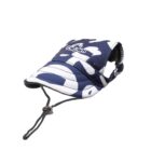 Blue and white camo dog cap with a strap and Crown logo.