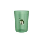 Green plastic cup with a flaming skull and lightning bolt design.