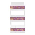 Empty white display stand with Trunk or Treat Sale signs featuring candy and monster graphics.