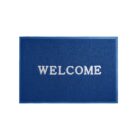 Blue welcome mat with white WELCOME text.