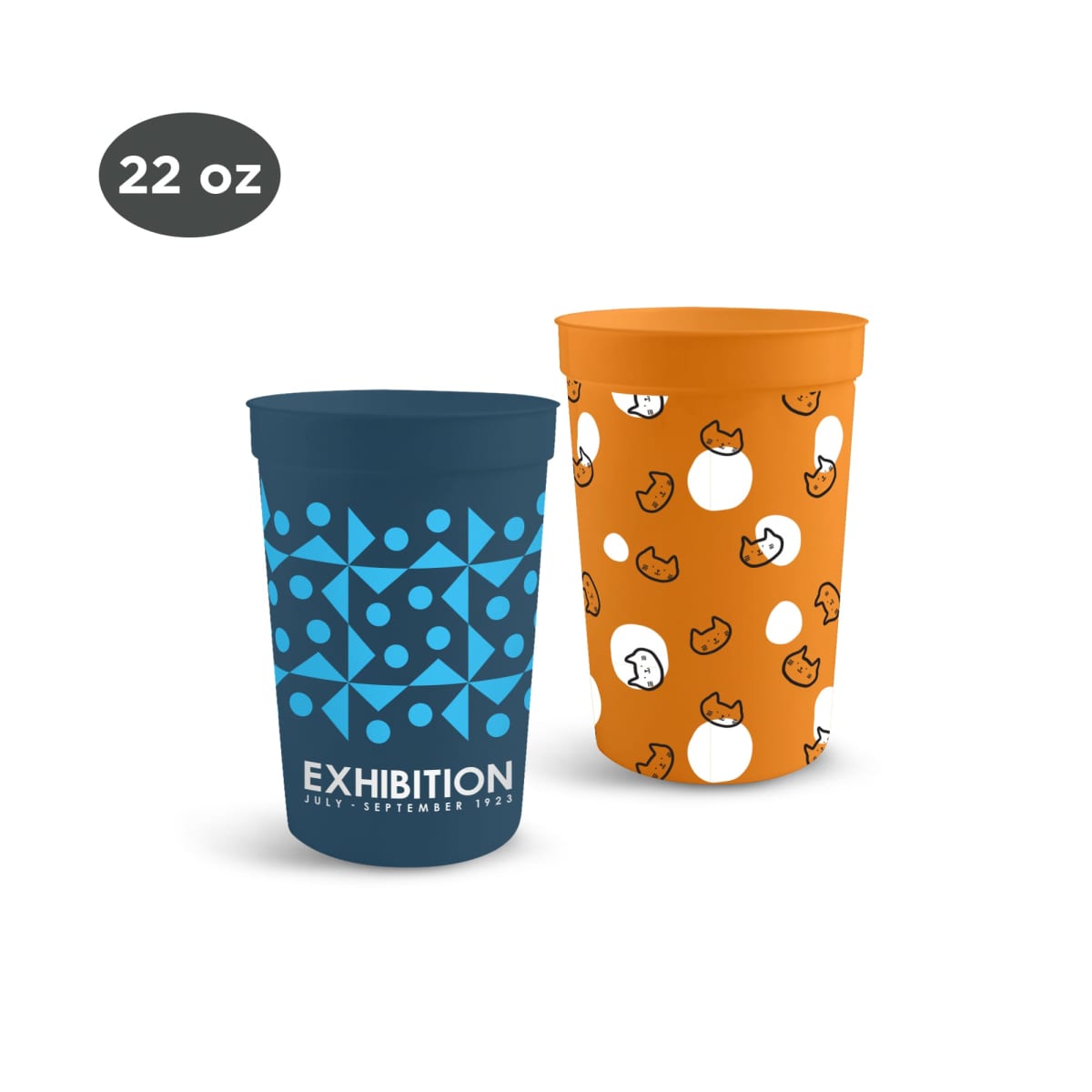 Two 22 oz cups with geometric and animal patterns.