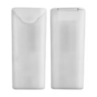 Two plain white plastic flip-top containers, front and back view.