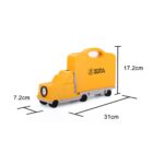 Yellow toy truck-shaped case with handle and wheels, labeled Step in Safety.
