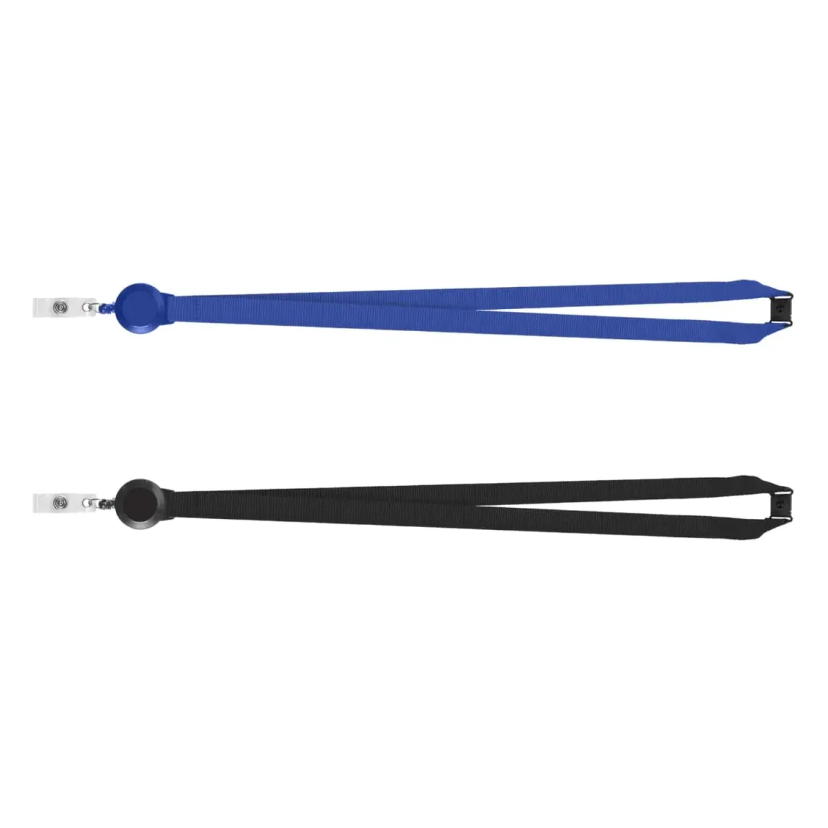 blue and black lanyards