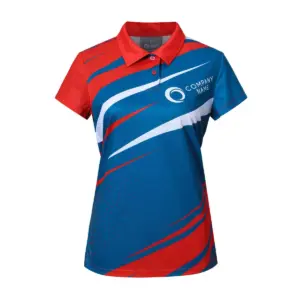 Custom polo shirt with abstract patterns, perfect for events and company branding.