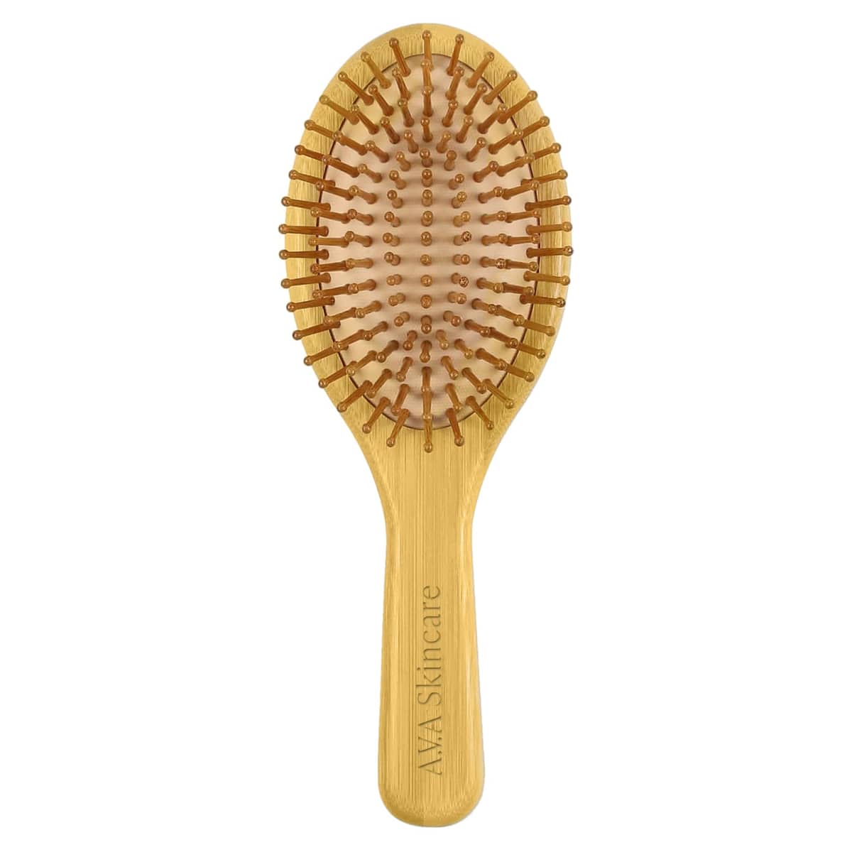 Wooden hairbrush with rounded bristles and AVA Skincare engraved on the handle.
