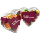 Heart-shaped boxes with colorful candies and lets talk organ donation on the lid.