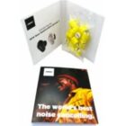 Open booklet with earplugs and The worlds best noise cancelling text on the cover.