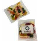 Clear packets of assorted gummy sweets with a Madison Express label on one packet.