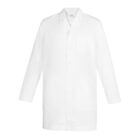 White lab coat with long sleeves and button closure.