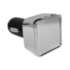 Chrome car air purifier with a black base and a square top.