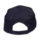Back view of a black baseball cap with an adjustable strap and stitched seams.