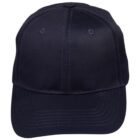 A plain black baseball cap with visible stitching, viewed from the front.